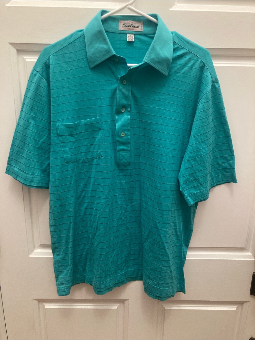 Vintage Titleist Men’s Teal Short-Sleeve Polo with Subtle Grid Texture